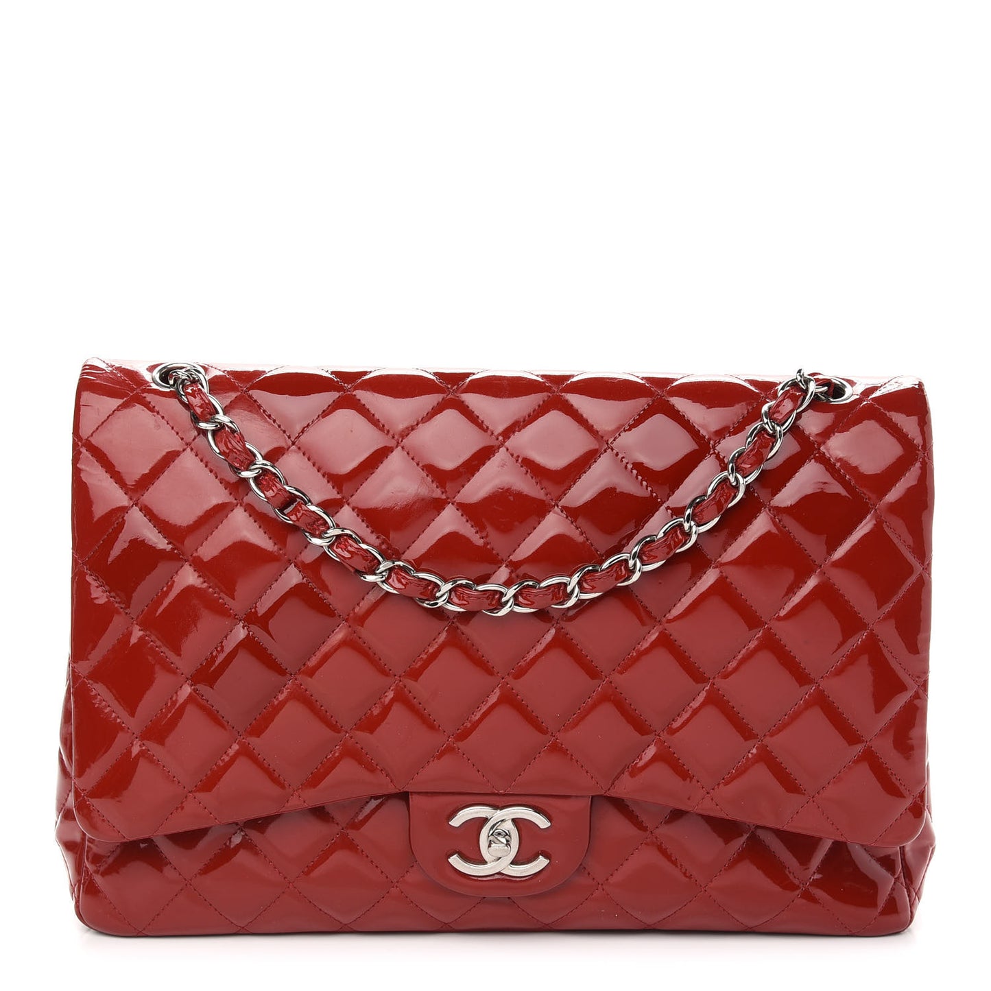 Patent Quilted Maxi Double Flap Red