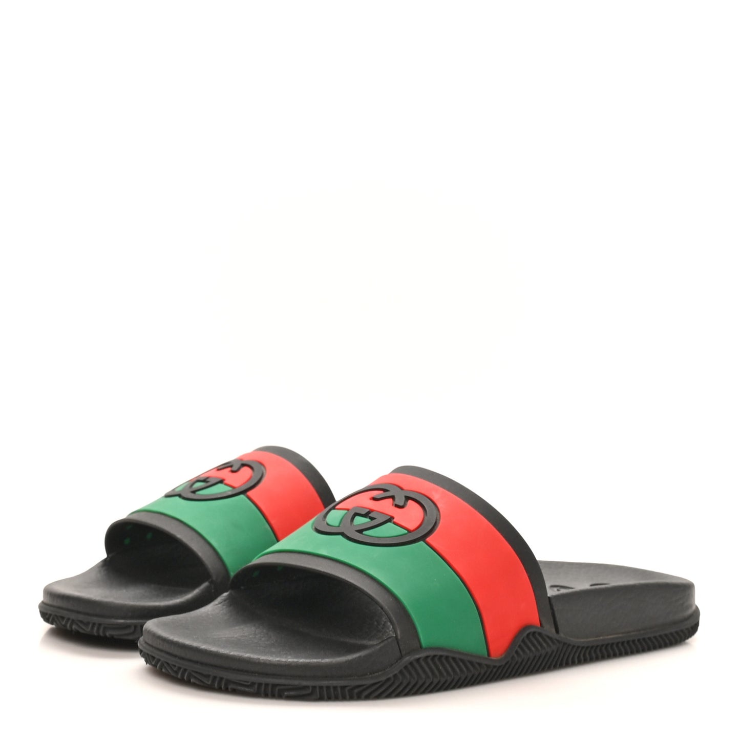 Rubber Web Womens Interlocking G Slide Sandals 39 Black Green Red