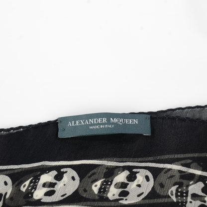 Alexander McQueen Silk Chiffon Skull Scarf Black Ivory 3 of 6