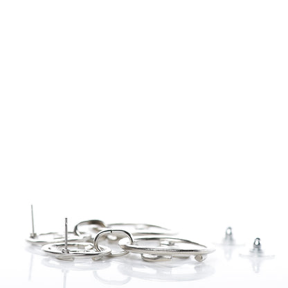 Chanel CC Hoop Drop Earrings Silver 4 of 5