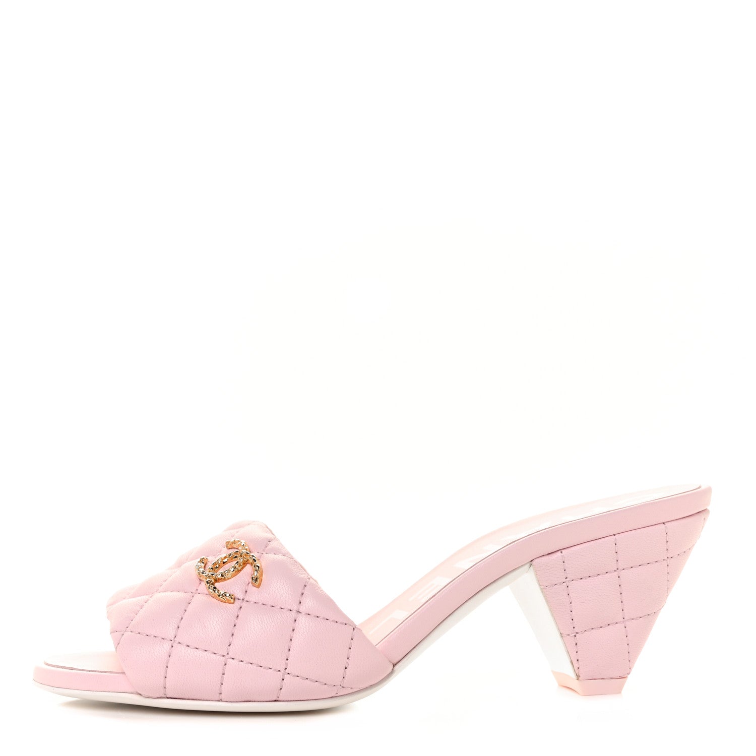 Chanel Lambskin Quilted Textured CC Mules 36 Light Pink 1 of 9