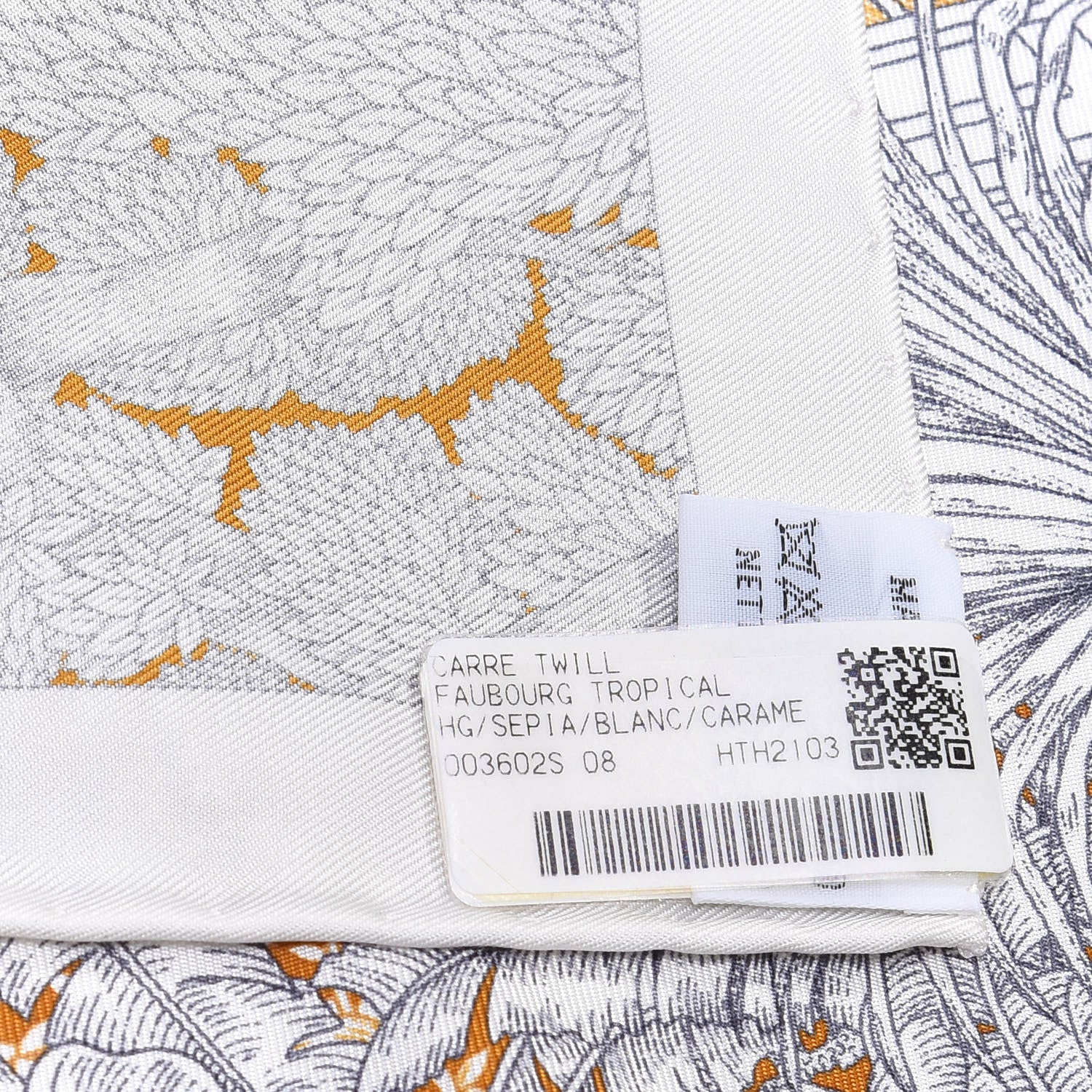 Hermes Silk Faubourg Tropical Scarf 90 Sepia White Caramel 3 of 4