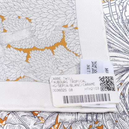 Hermes Silk Faubourg Tropical Scarf 90 Sepia White Caramel 3 of 4