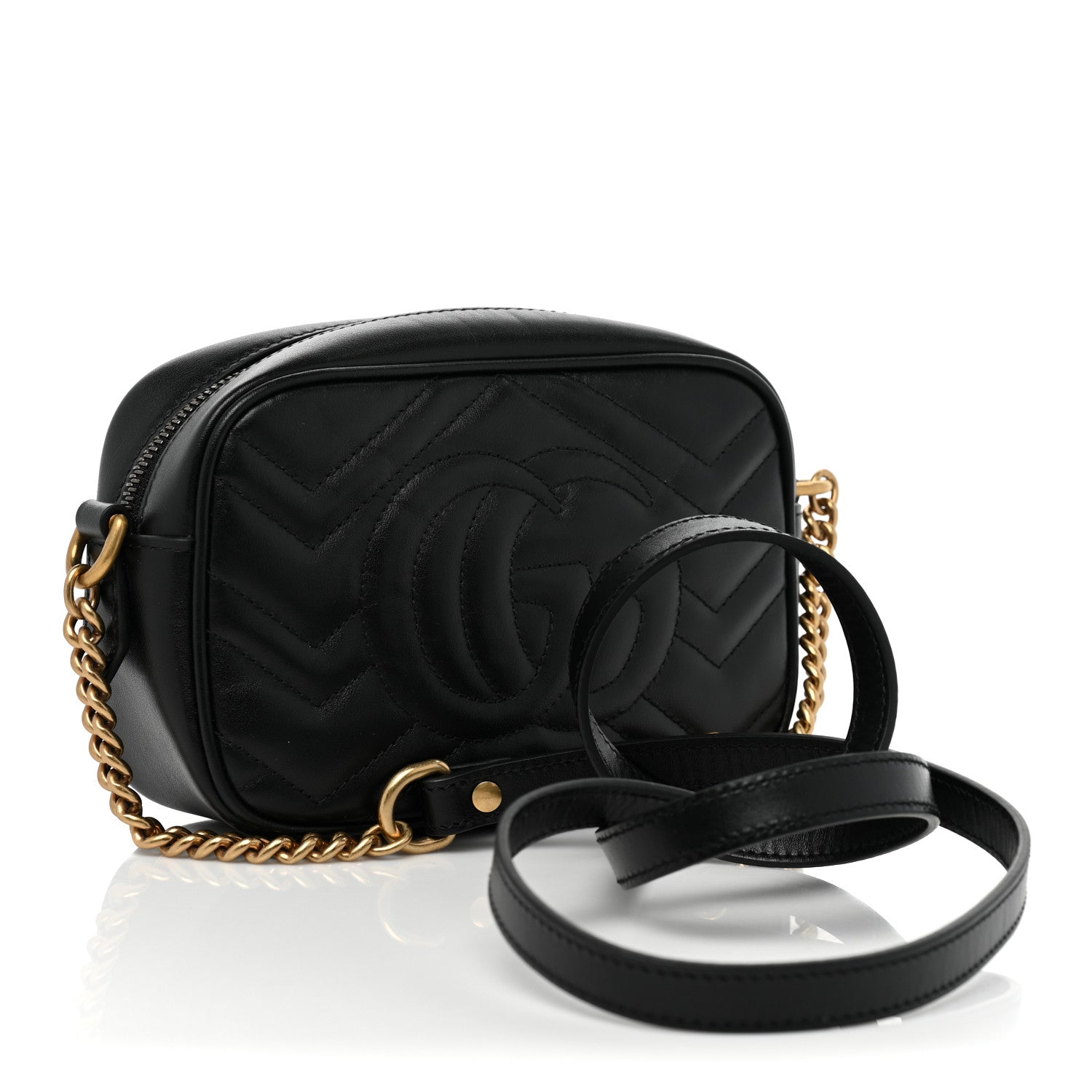 Gucci Calfskin Matelasse Mini GG Marmont Chain Shoulder Bag Black 3 of 9
