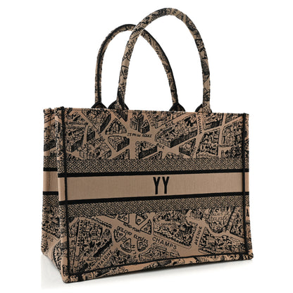 Christian Dior Canvas Embroidered Medium Plan De Paris Book Tote Beige Multi 3 of 12