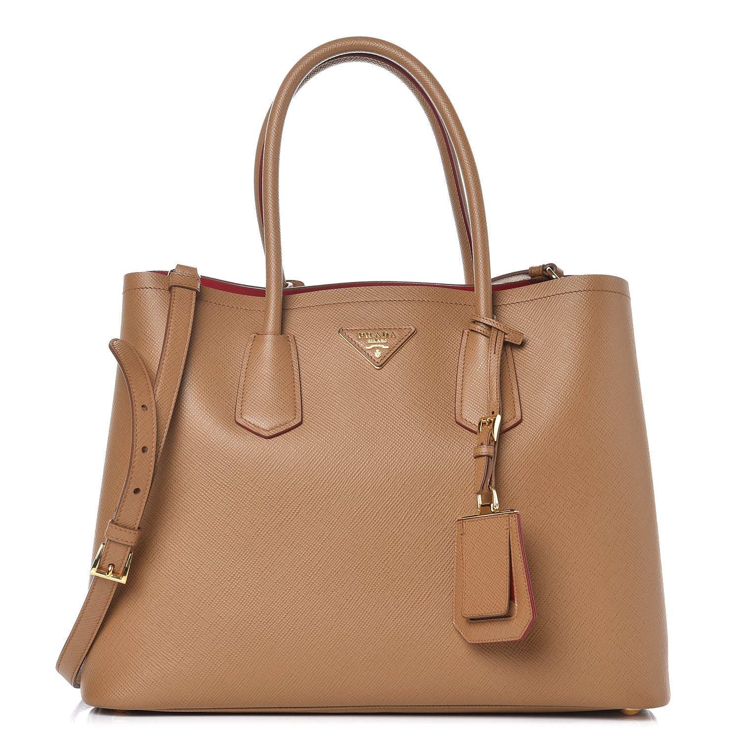 Prada Saffiano Cuir Large Double Bag Caramel 1 of 8