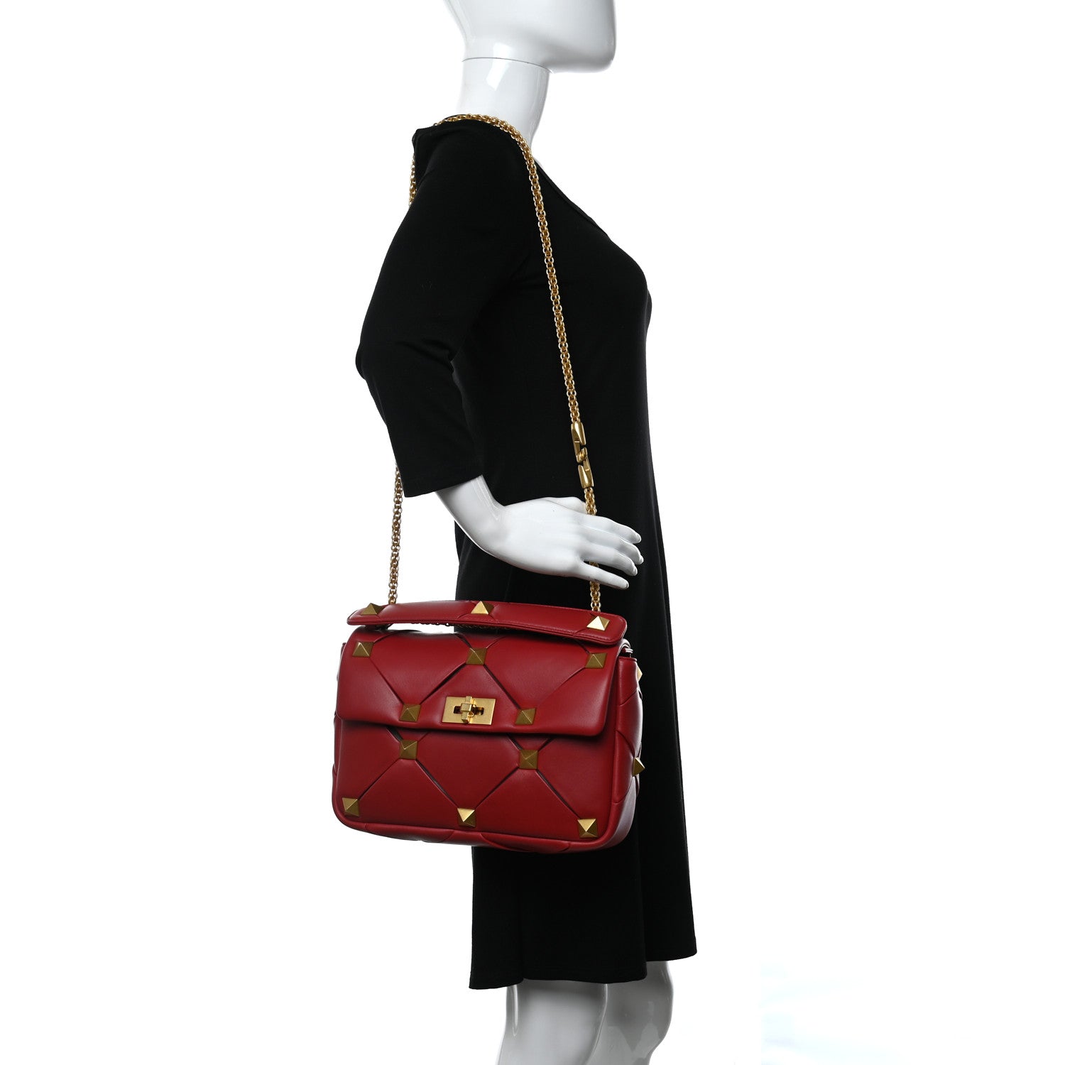 Valentino Garavani Nappa Large Roman Stud Craving Shoulder Bag Rosso 2 of 8