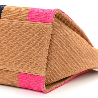 Chanel Straw Raffia Calfskin Striped Large Deauville Tote Dark Beige Fuchsia Navy Blue 10 of 10