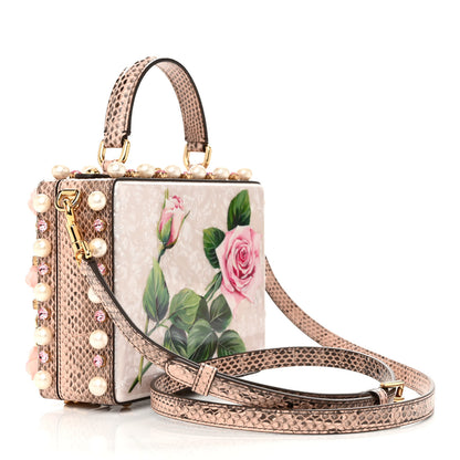 Dolce & Gabbana PVC Snakeskin Effect Pearl Crystal Tropical Rose Lily Box Bag Pink 3 of 13