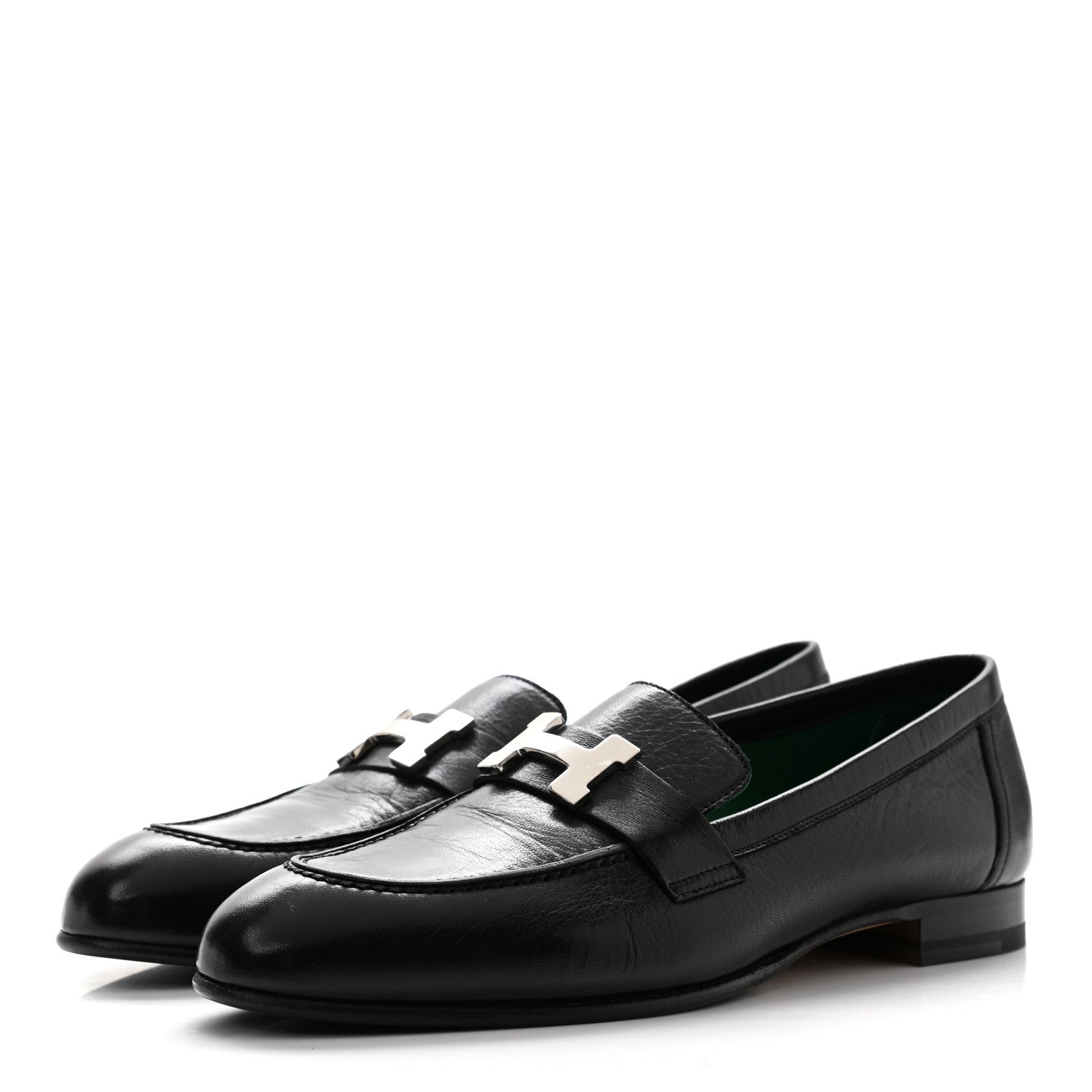Hermes Goatskin Womens Paris Loafers 37.5 Black 3 of 8