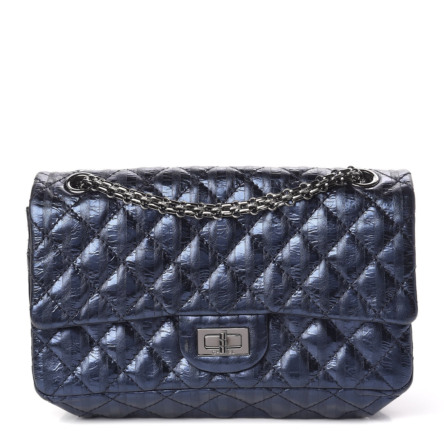 Chanel Metallic Aged Calfskin Striped Accordion Reissue 2.55 Flap Blue 1 of 10