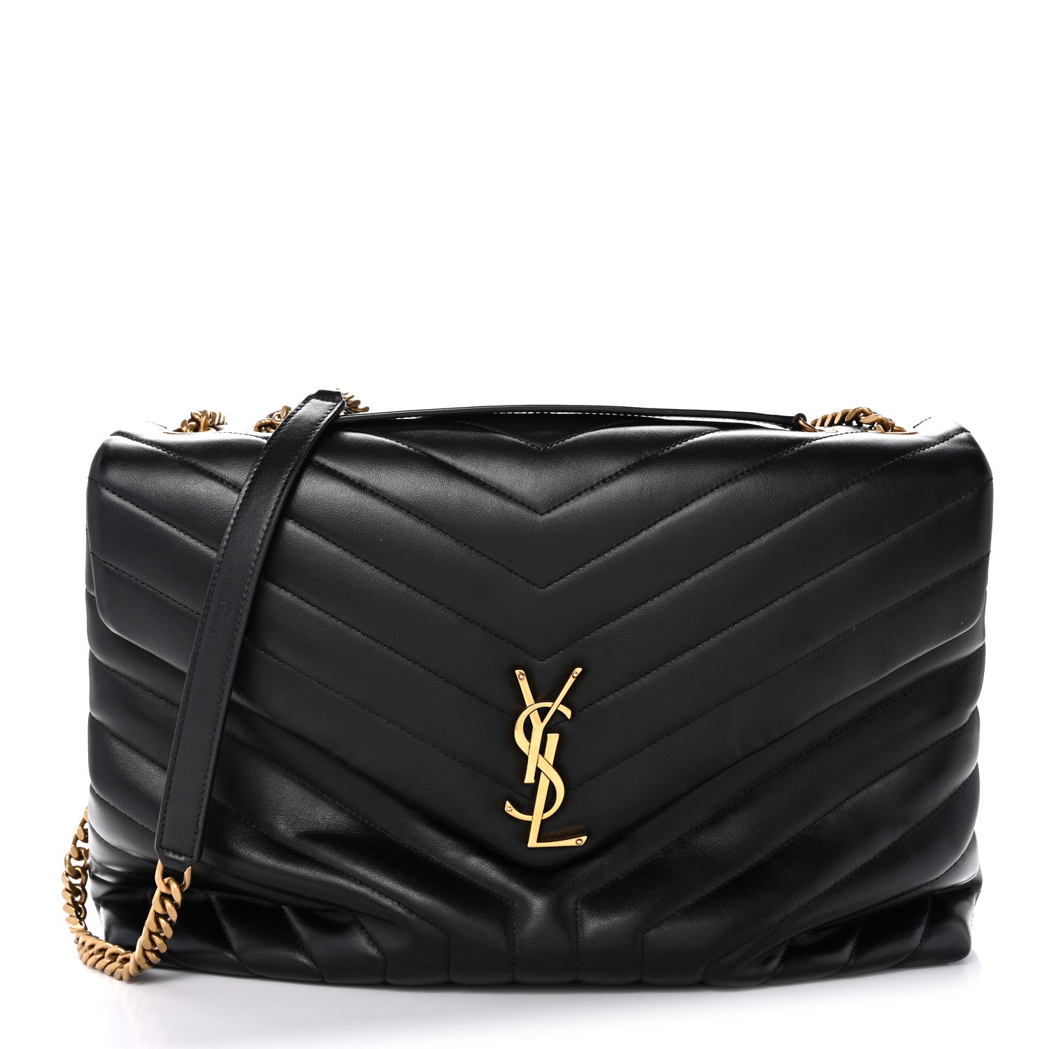 Saint Laurent Calfskin Y Quilted Monogram Large Loulou Chain Satchel Black 1 of 14