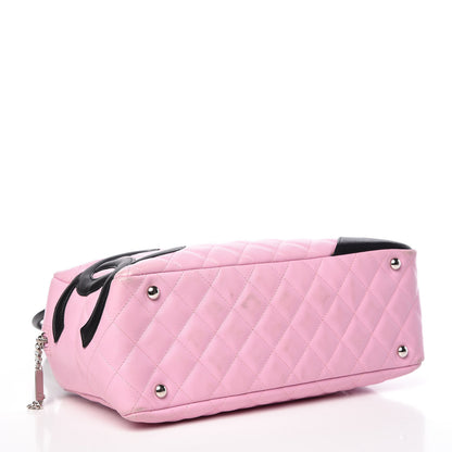 Chanel Calfskin Quilted Large Cambon Bowler Pink Black 4 of 13
