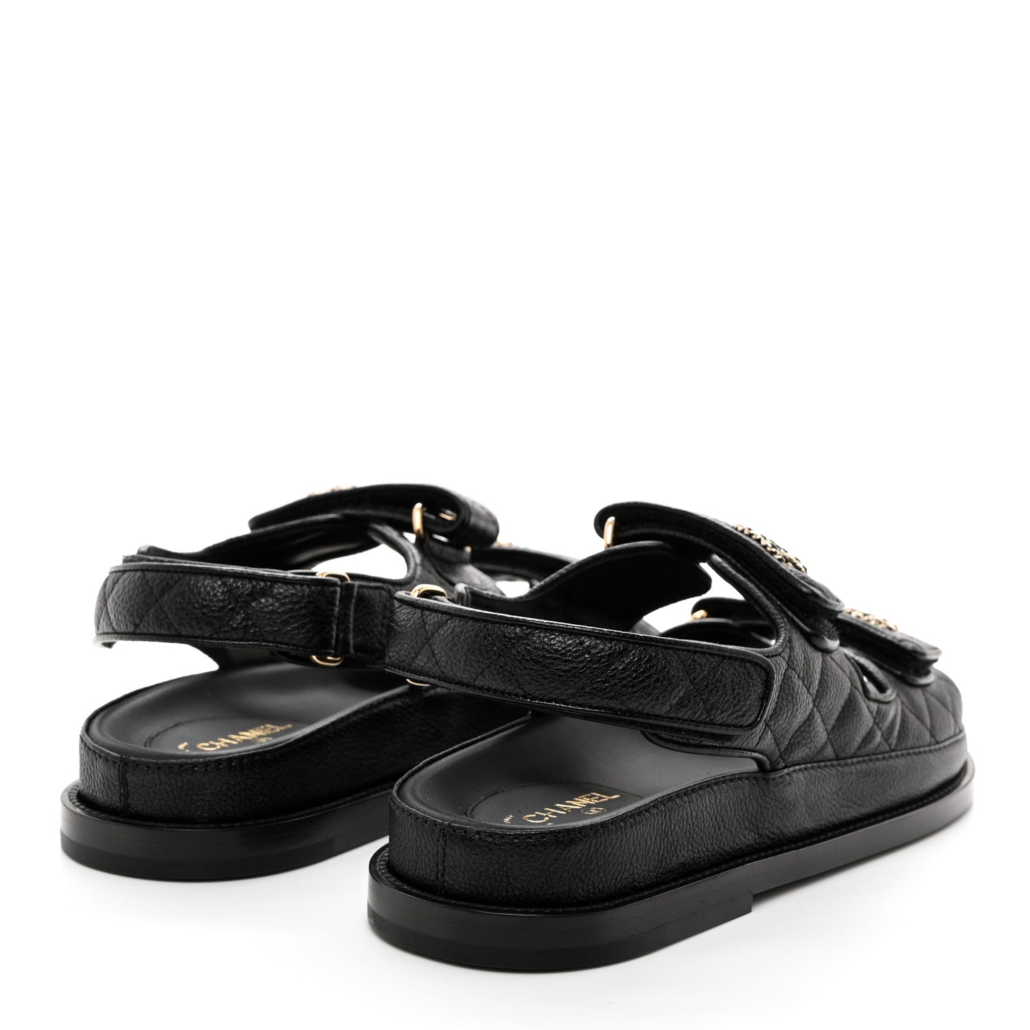 Chanel Grained Calfskin Velcro Dad Sandals 38 Black 4 of 9