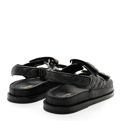 Chanel Grained Calfskin Velcro Dad Sandals 38 Black 4 of 9