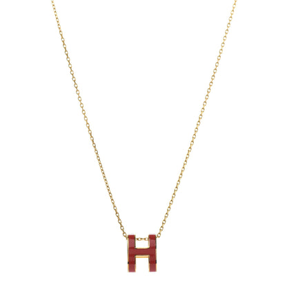 Hermes Lacquered Gold Pop H Pendant Necklace Rouge Corail 1 of 7