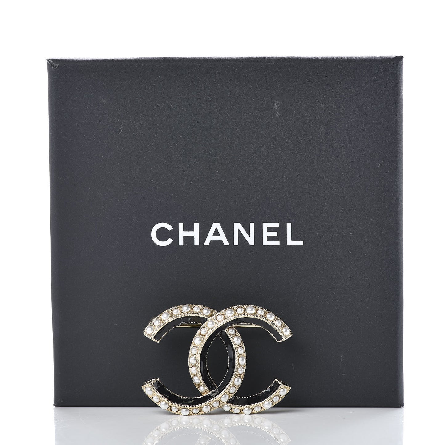 Pearl Enamel CC Brooch Black Gold
