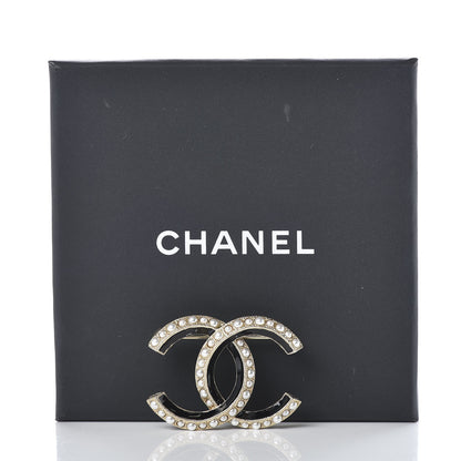 Chanel Pearl Enamel CC Brooch Black Gold 5 of 5