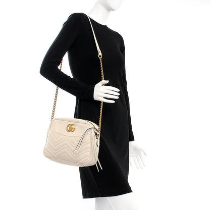 Gucci Calfskin Matelasse Medium GG Marmont Chain Shoulder Bag Mystic White 2 of 9