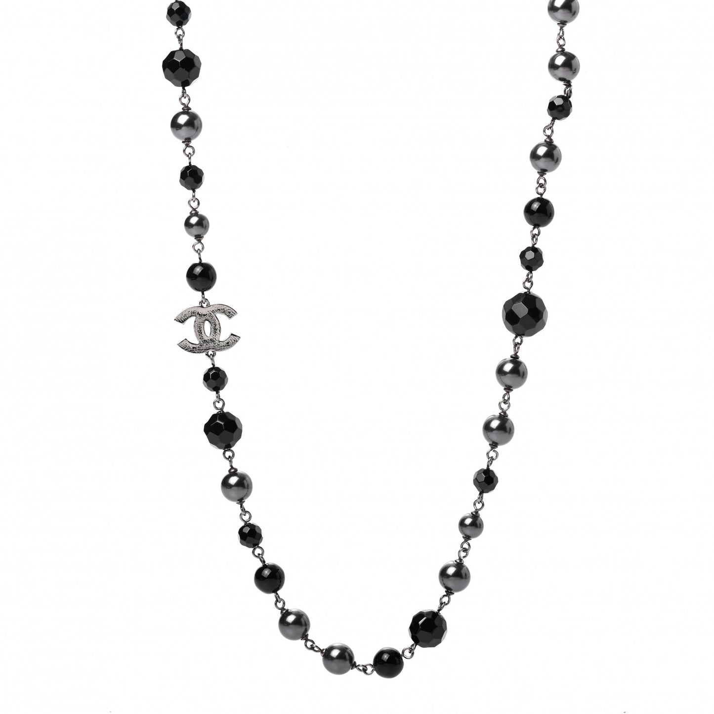 Ruthenium Pearl Beaded CC Long Necklace Black
