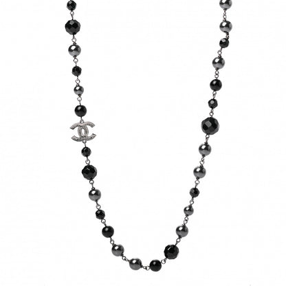 Chanel Ruthenium Pearl Beaded CC Long Necklace Black 1 of 5
