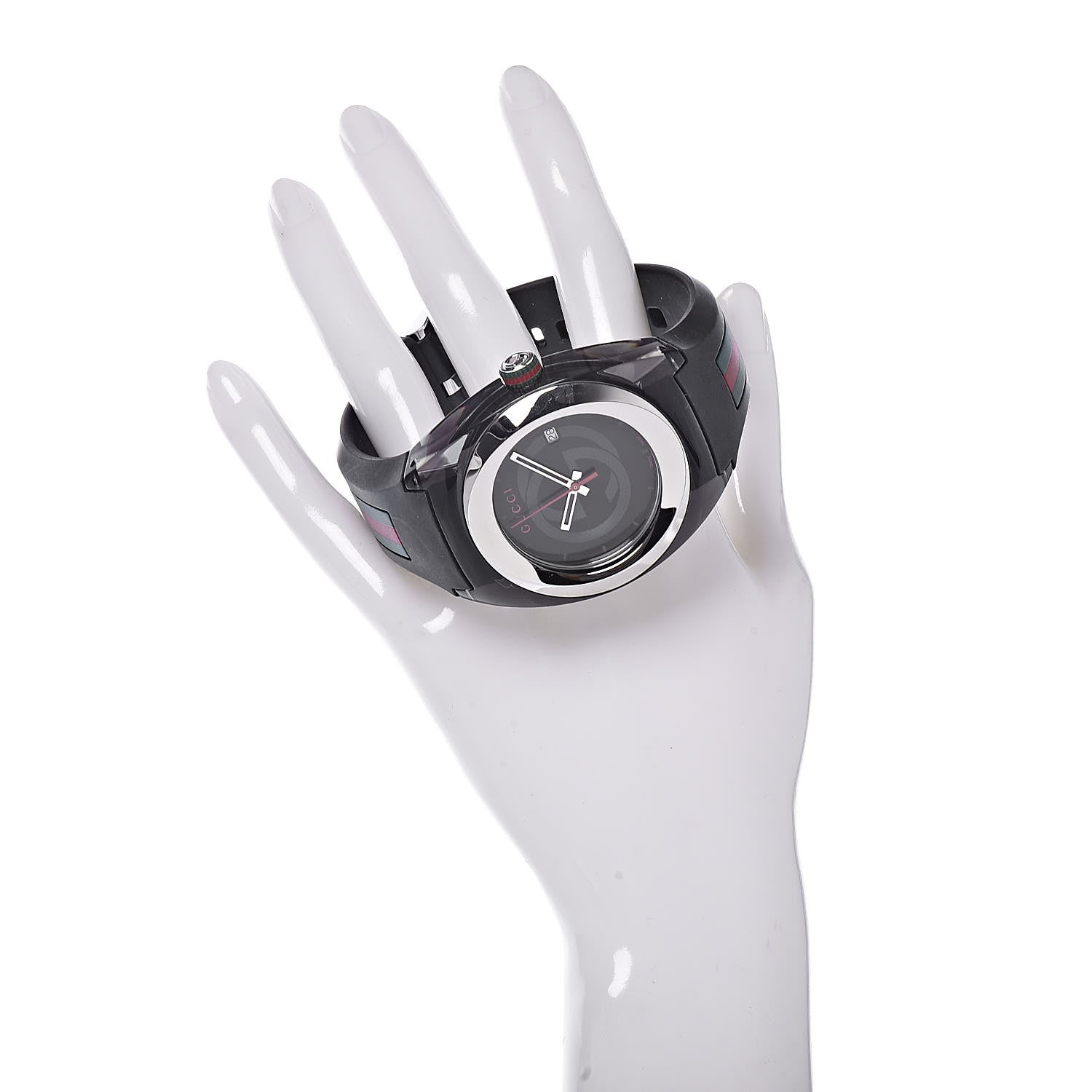Gucci Stainless Steel Rubber 46mm Sync Web Quartz Watch Black 2 of 6