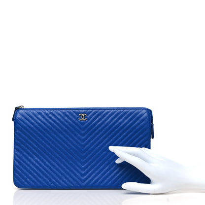 Chanel Caviar Chevron Quilted Small Zipped Pouch Blue 2 of 9