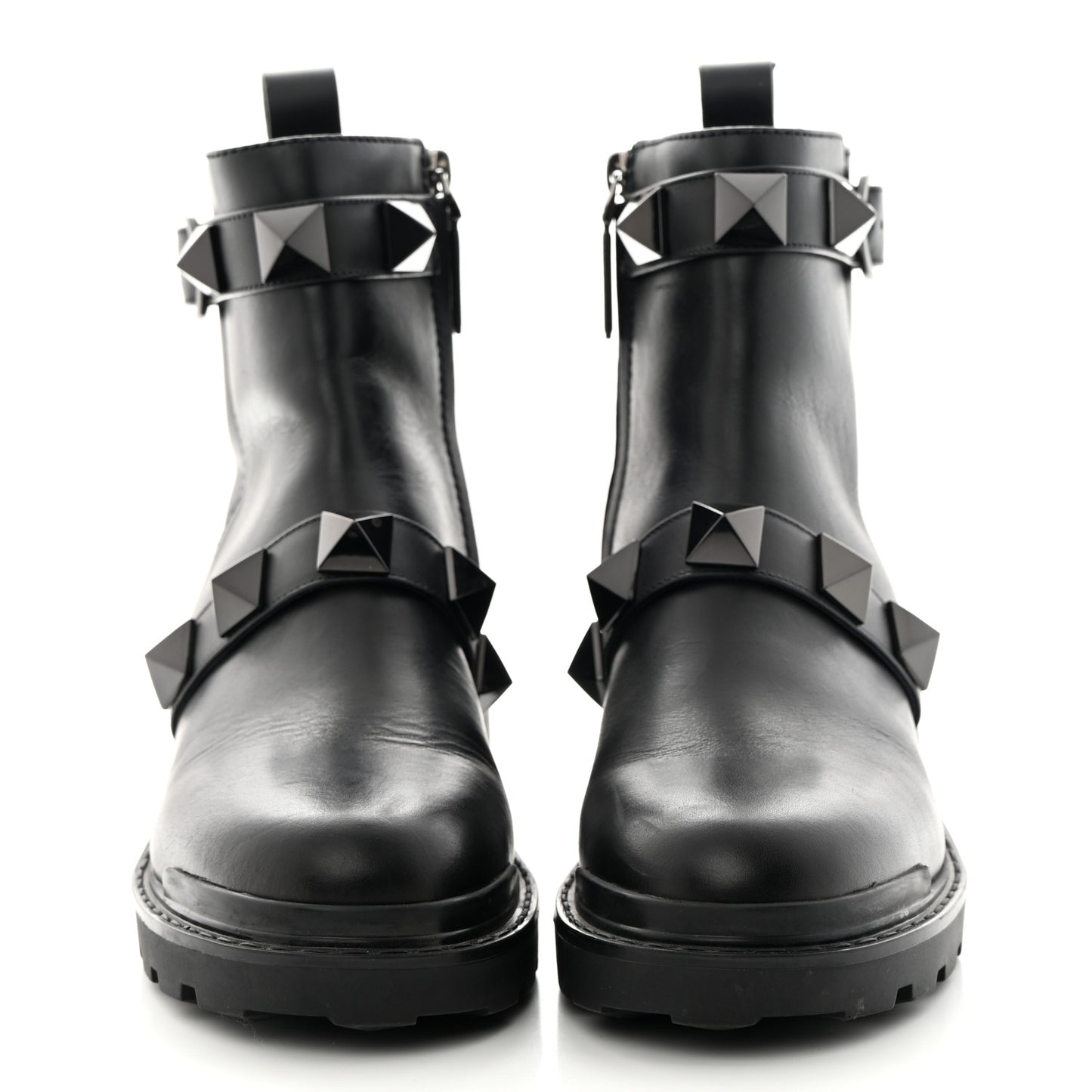 Calfskin Tonal Roman Stud 20/40mm Combat Boots 38 Black