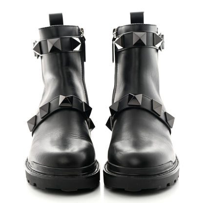 Valentino Garavani Calfskin Tonal Roman Stud 20/40mm Combat Boots 38 Black 2 of 14
