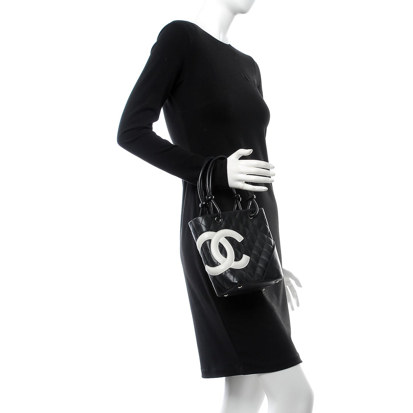Calfskin Quilted Small Cambon Tote Black White