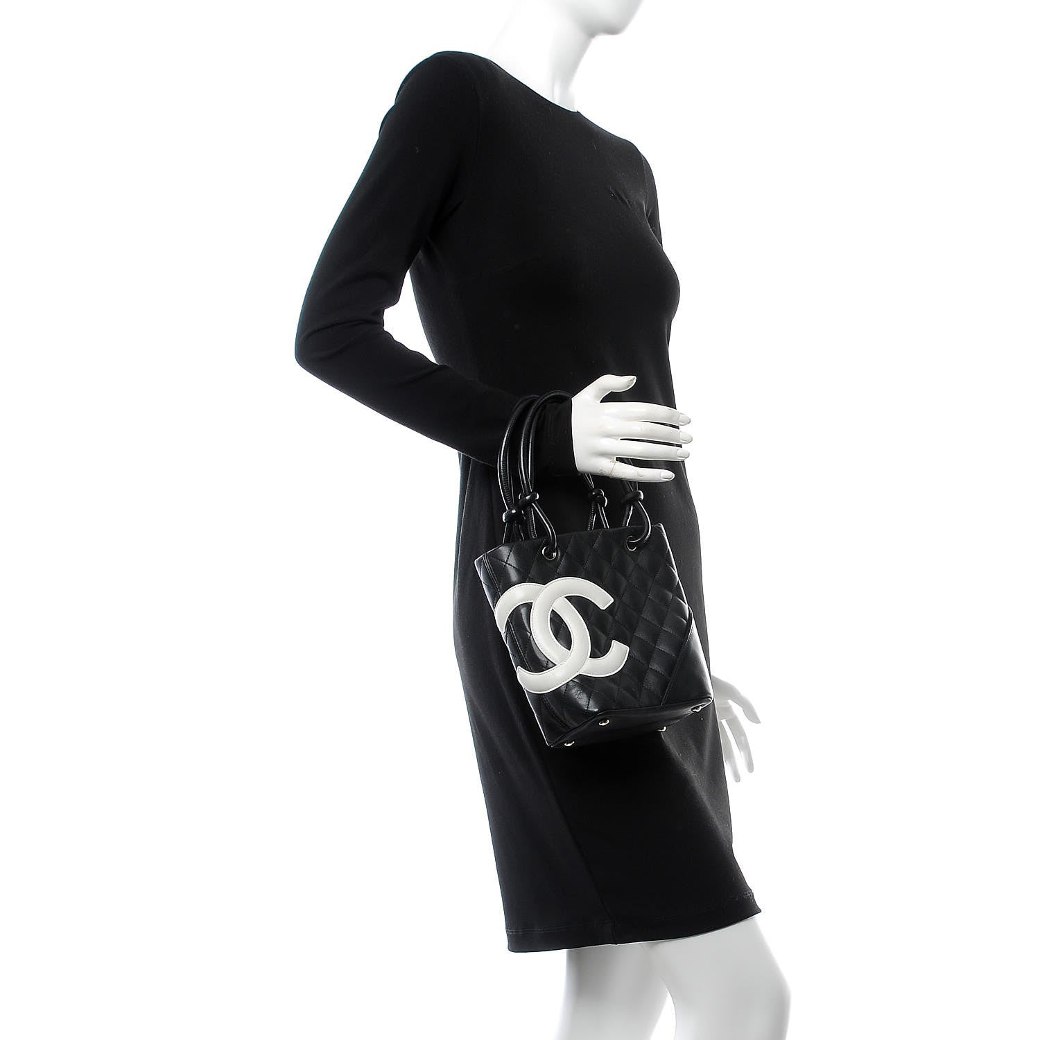 Chanel Calfskin Quilted Small Cambon Tote Black White 2 of 8