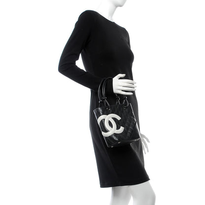 Chanel Calfskin Quilted Small Cambon Tote Black White 2 of 8