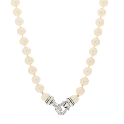 David Yurman Sterling Silver Diamond Pearl 8-8.5mm Buckle Necklace 1 of 5
