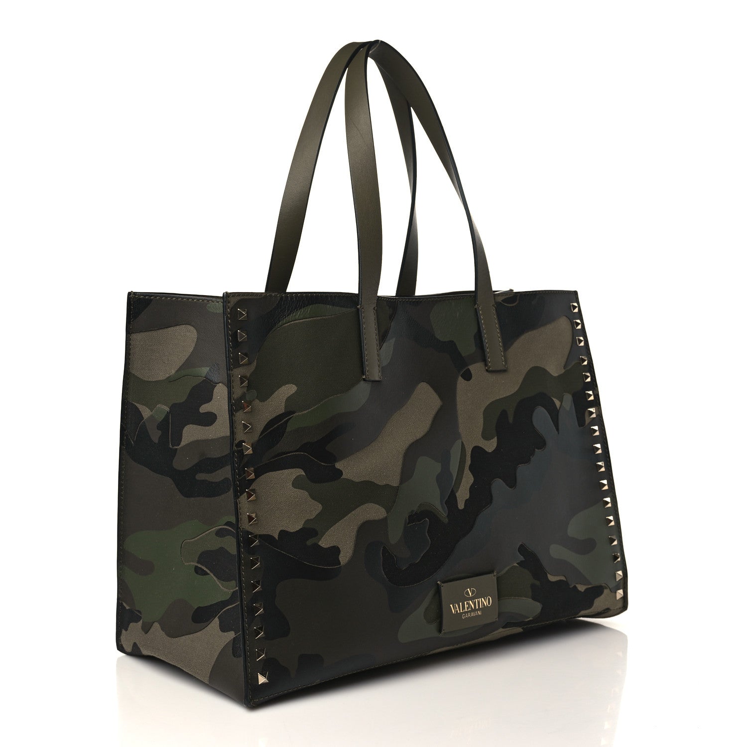 Valentino Garavani Nappa Canvas Camo Medium Rockstud Soft Tote Green 3 of 8