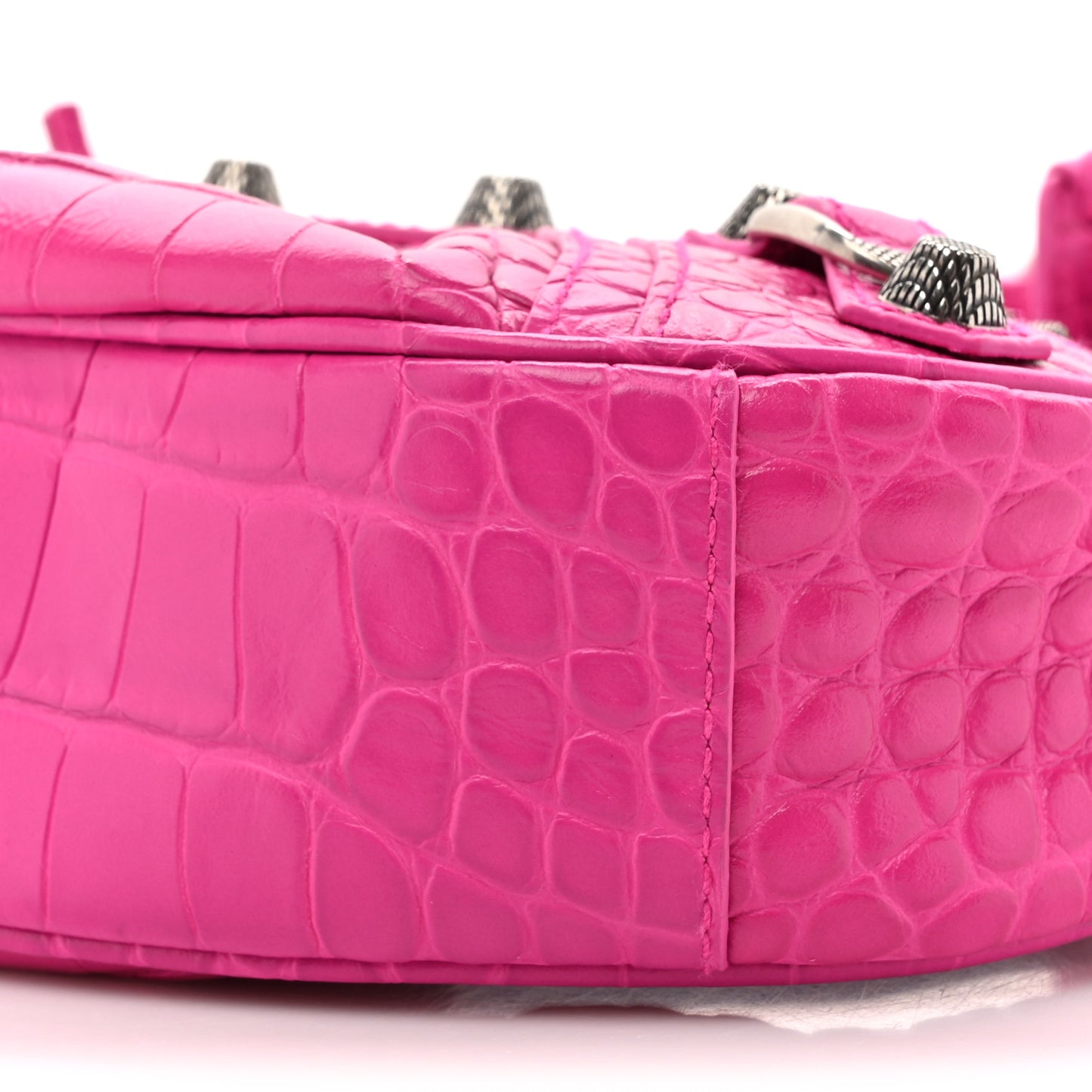 Extra Supple Calfskin Crocodile Embossed XS Le Cagole Shoulder Bag Lipstick Pink