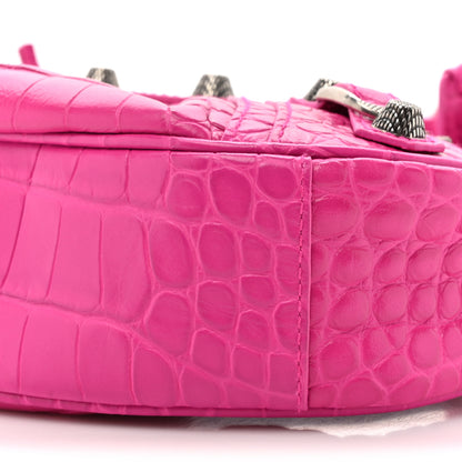 Balenciaga Extra Supple Calfskin Crocodile Embossed XS Le Cagole Shoulder Bag Lipstick Pink 9 of 10