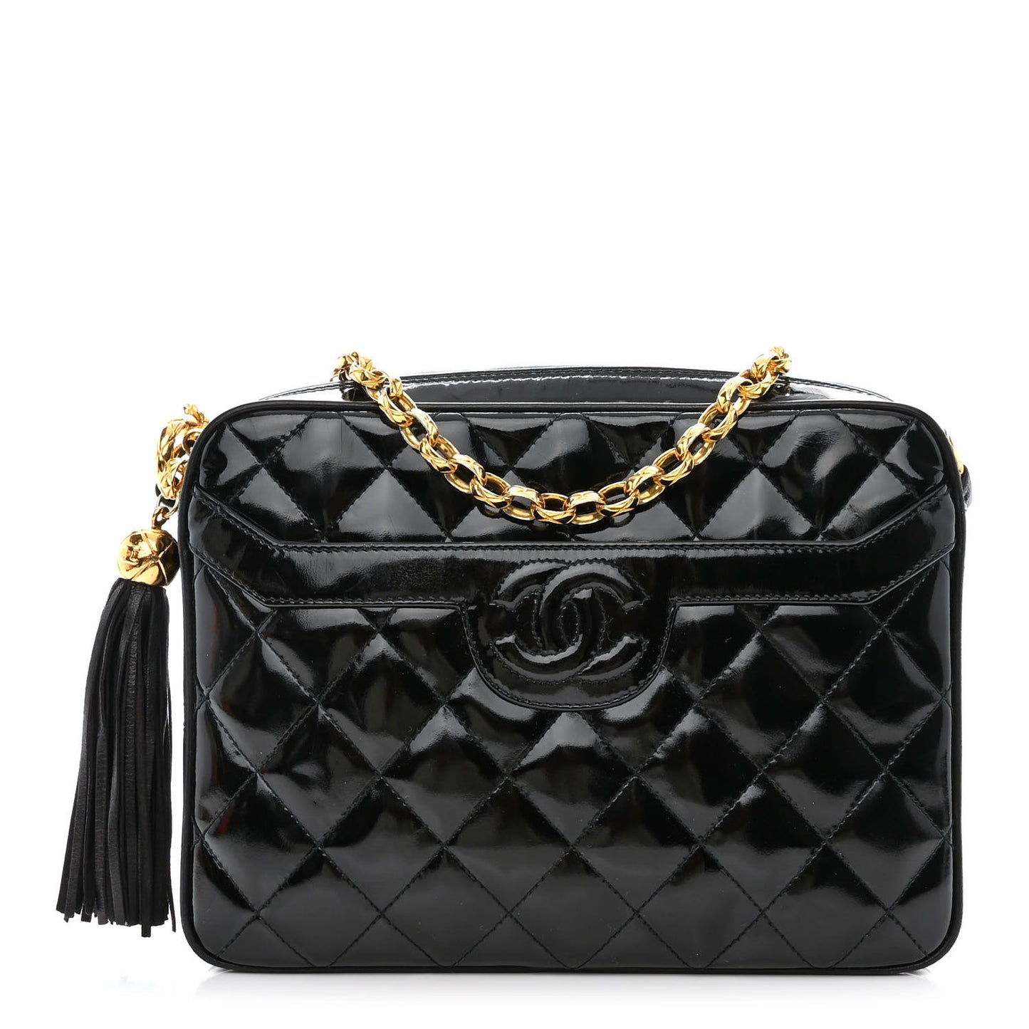Patent Quilted Tassel Camera Case Black