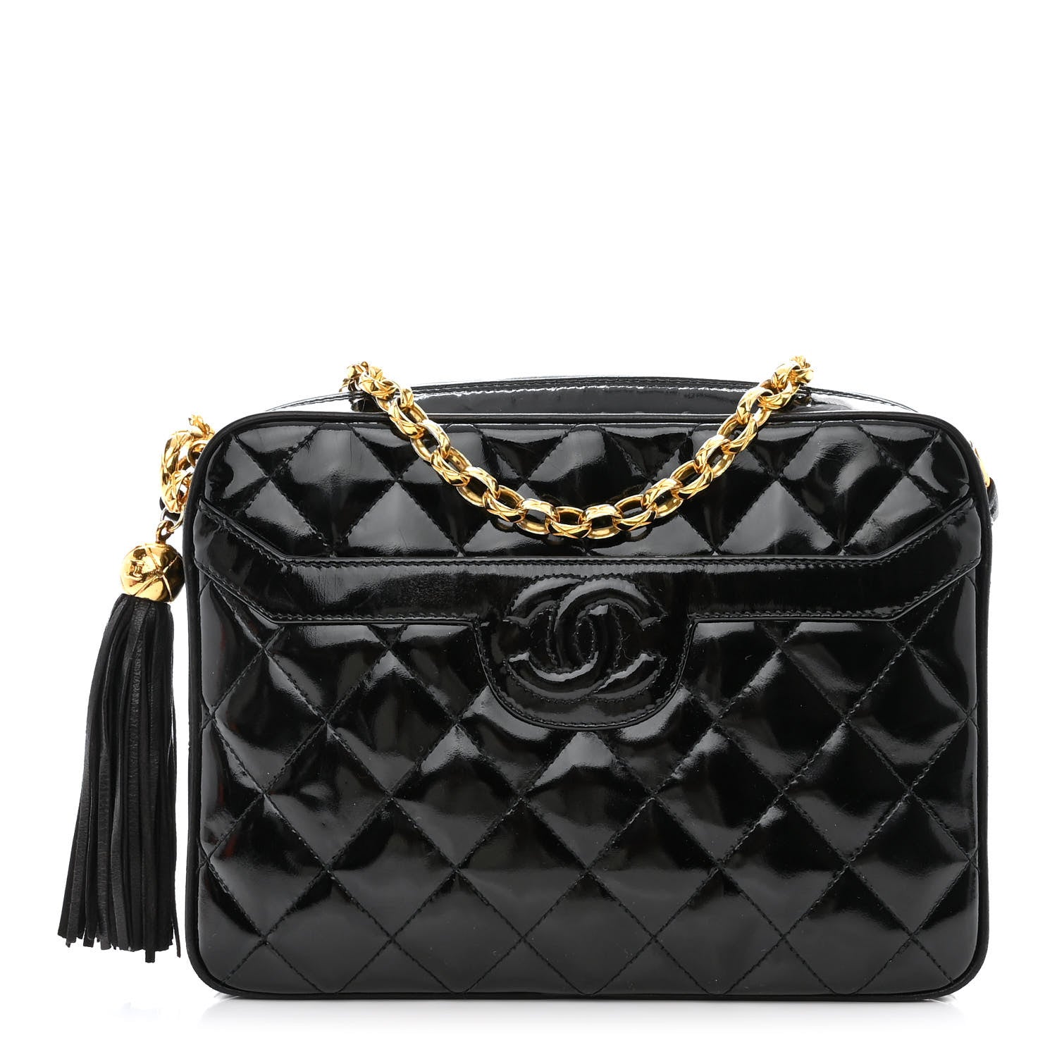 Chanel Patent Quilted Tassel Camera Case Black 1 of 11