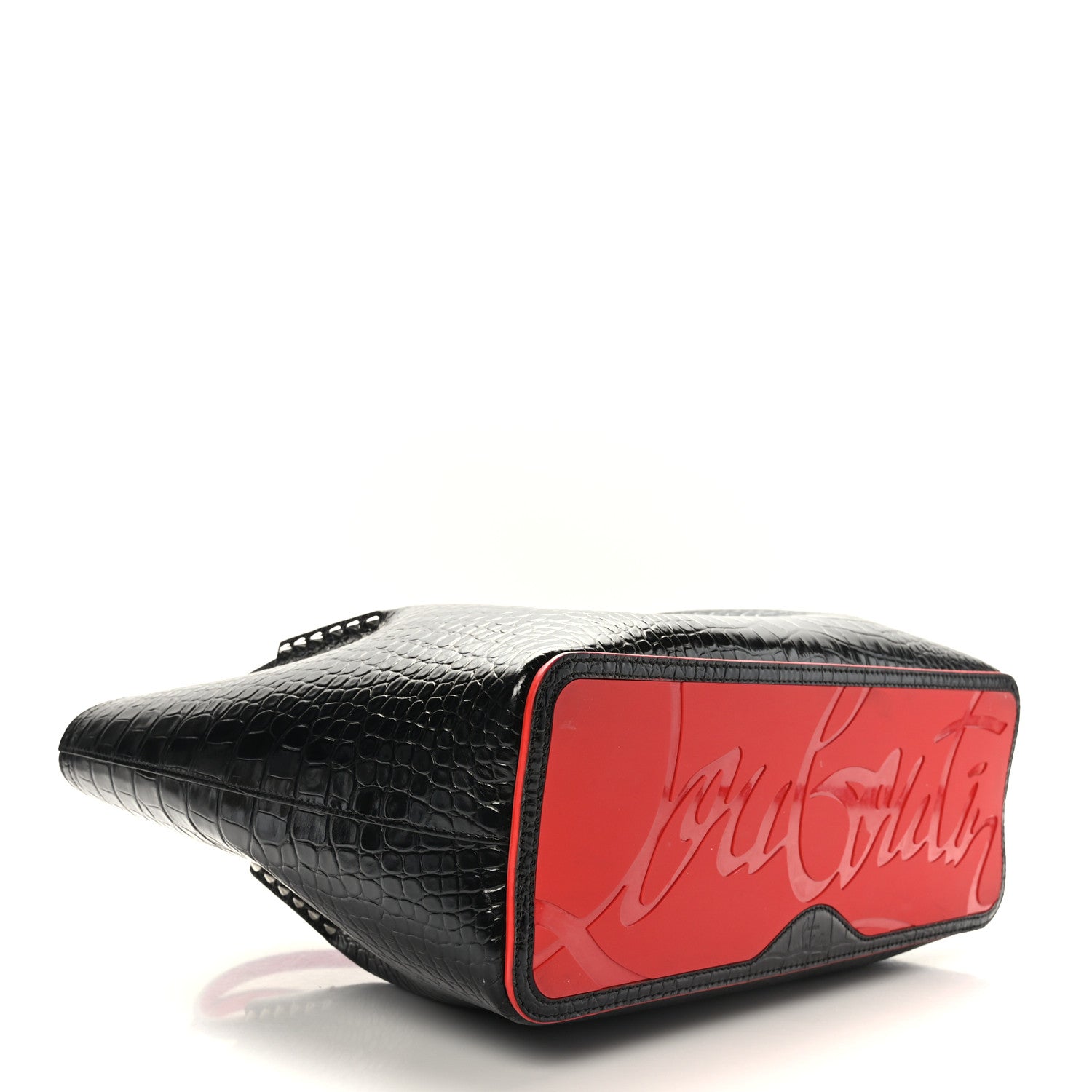 Christian Louboutin Calfskin Crocodile Embossed Spikes Large Cabarock Black 4 of 8