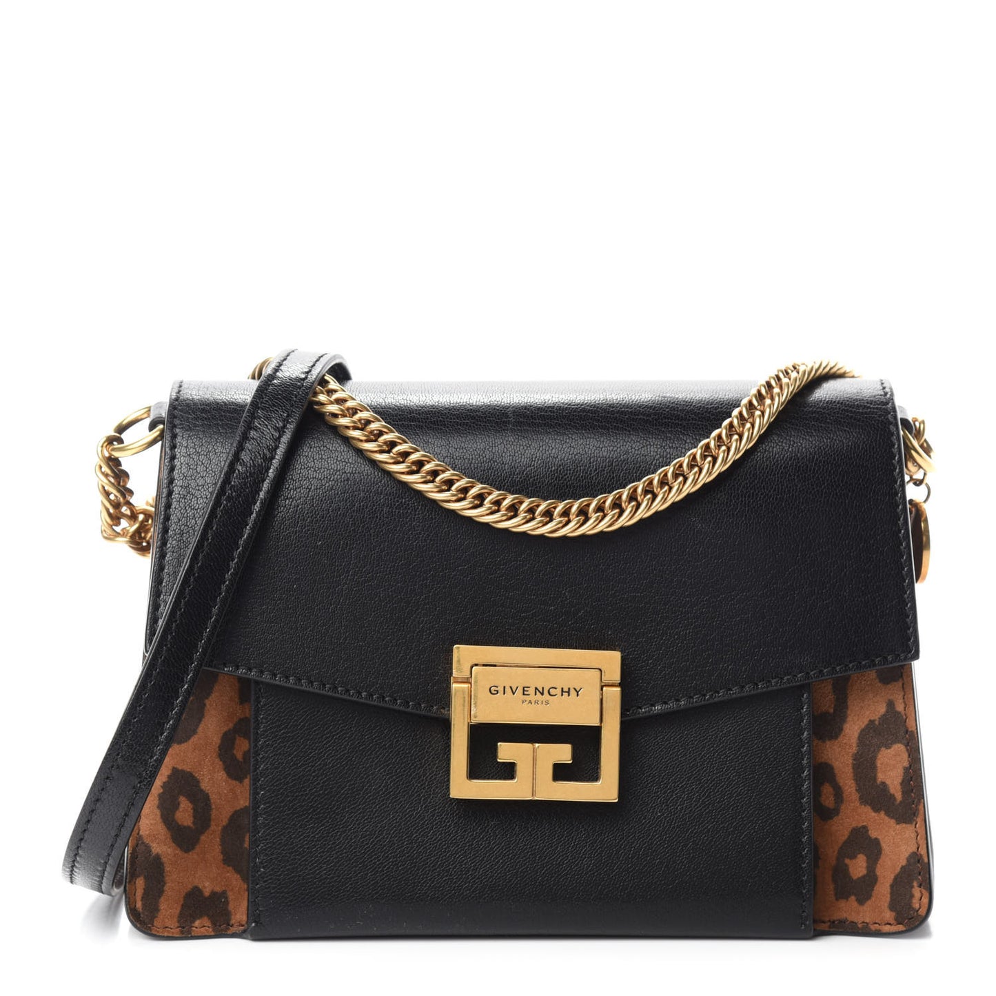 Calfskin Suede Leopard Print Small GV3 Shoulder Bag Black Chestnut