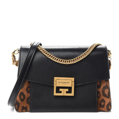 Givenchy Calfskin Suede Leopard Print Small GV3 Shoulder Bag Black Chestnut 1 of 9