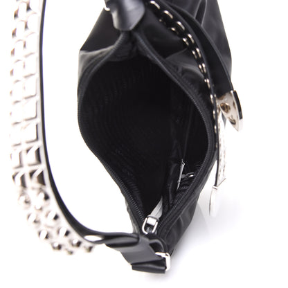 Prada Tessuto Nylon Studded New Vela Hobo Black White 5 of 11