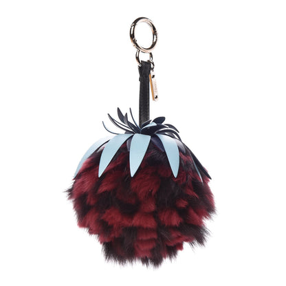 Fendi Fox Rabbit Fur Nappa Pineapple Bag Charm Bordeaux Turchese Pallido Multicolor 1 of 4