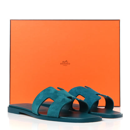 Hermes Suede Goatskin Oran Sandals 37 Vert Oxford 9 of 9