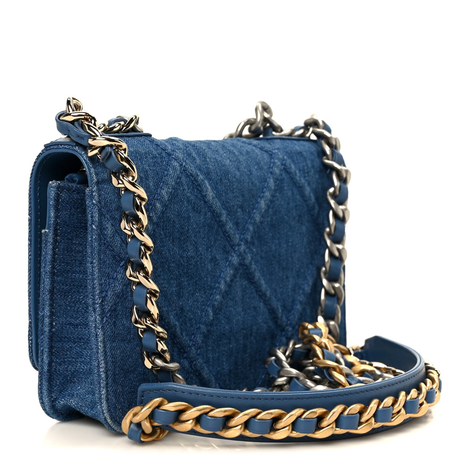 Chanel Denim Quilted Chanel 19 Wallet On Chain WOC Blue 3 of 12