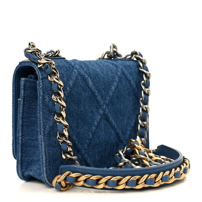 Chanel Denim Quilted Chanel 19 Wallet On Chain WOC Blue 3 of 12