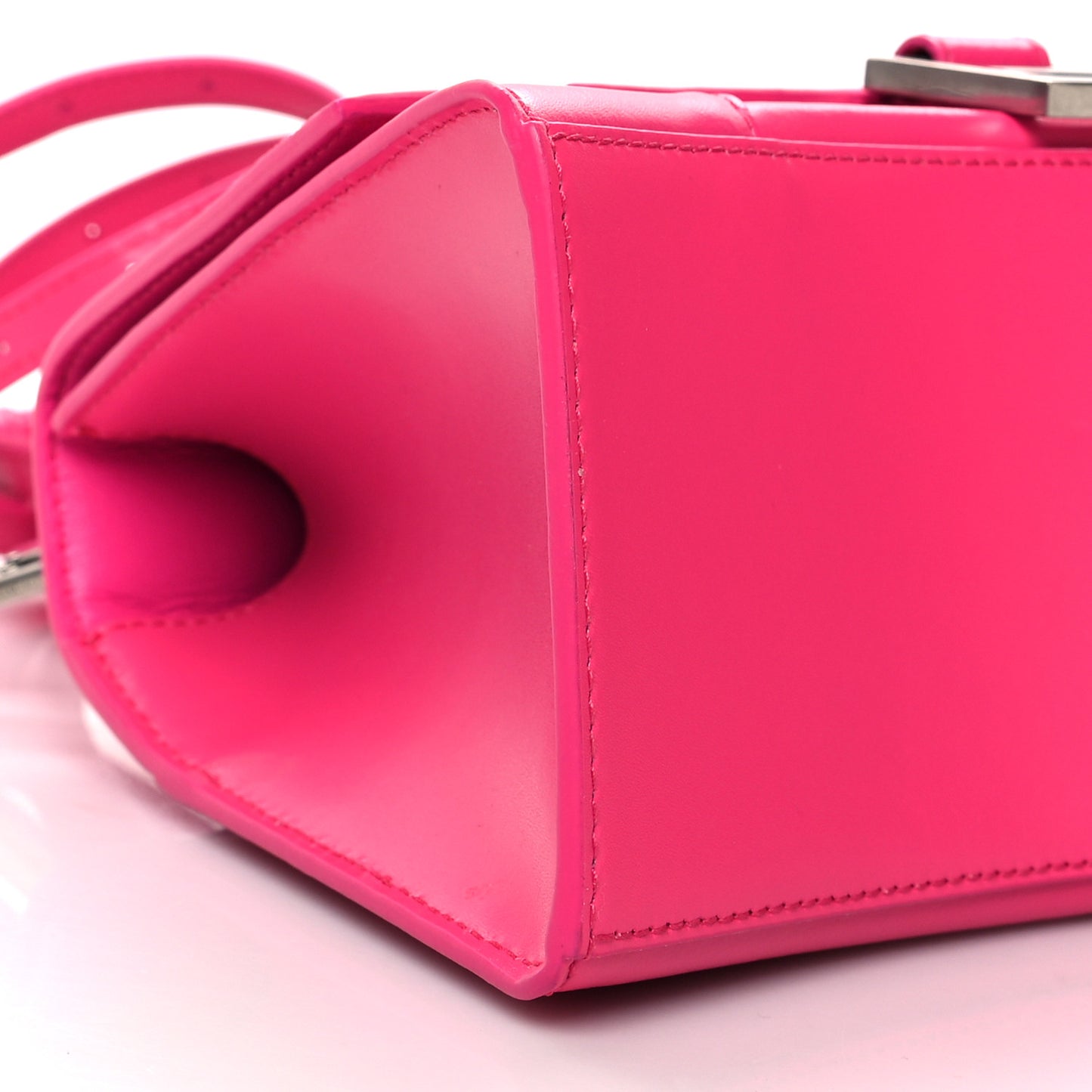 Shiny Box Calfskin Small Hourglass Top Handle Bag Acid Fuchsia