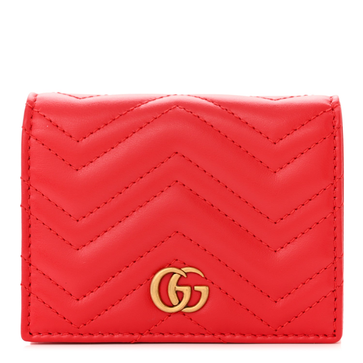 Gucci Calfskin Matelasse GG Marmont Card Case Wallet Hibiscus Red 1 of 8