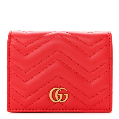 Gucci Calfskin Matelasse GG Marmont Card Case Wallet Hibiscus Red 1 of 8