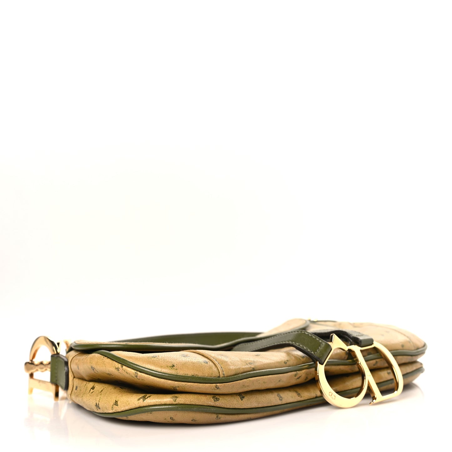 Ostrich Double Saddle Bag Beige Green